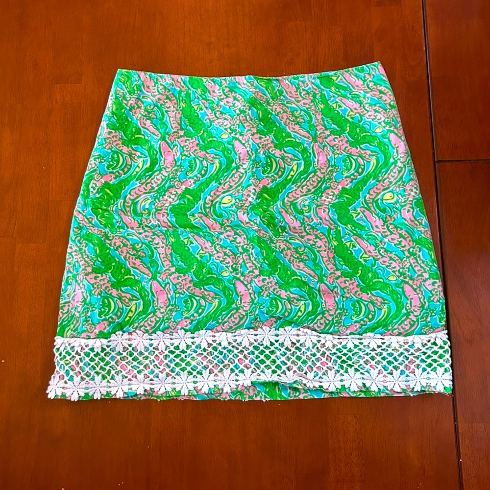 Lilly Pulitzer Womens Alligator Pattern Lace Hem Multi Color Skirt size 2